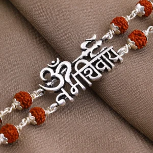 Silver Two line OM Namah Shivay Rudraksha Bracelet