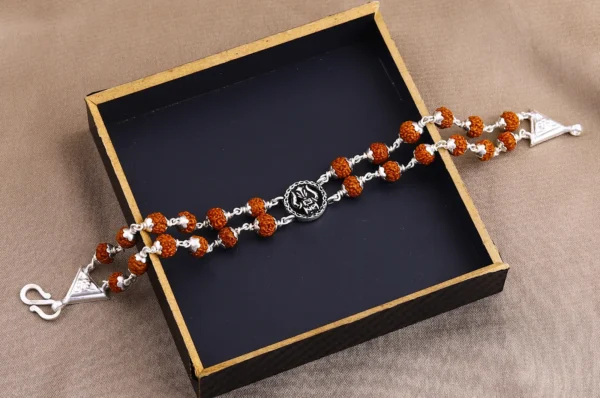 Silver Two Line Trishul Rudrakhsa Bracelet