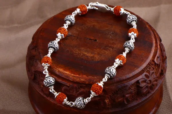 silver om rudrakhsa bracelet