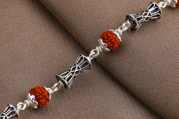 Silver Damru Rudraksha Bracelet