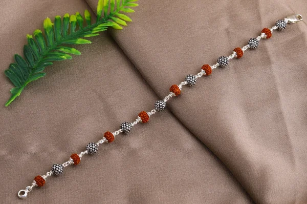 Silver Round Beads Rudraksha Bracelet