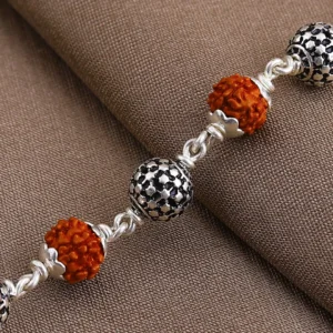 Silver Round Beads Rudraksha Bracelet