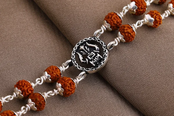 Silver Two Line Trishul Rudrakhsa Bracelet