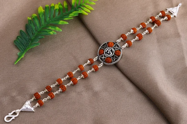 Silver Two Line OM Rudrakhsa Bracelet