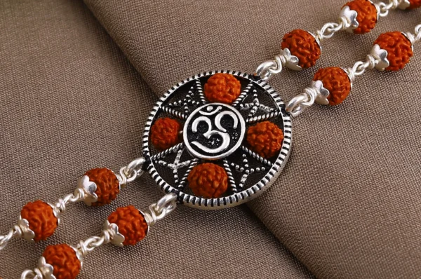 Silver Two Line OM Rudrakhsa Bracelet