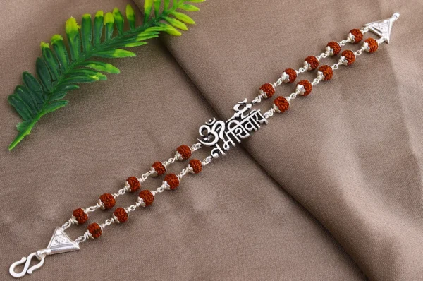 Silver Two line OM Namah Shivay Rudraksha Bracelet