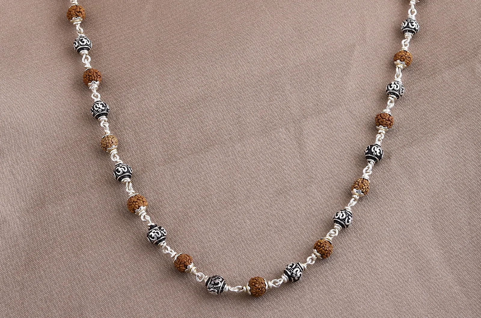 Silver OM Rudraksha Mala