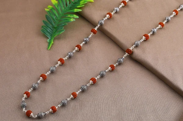 Silver Round Beads Rudraksha Mala