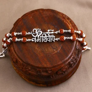 Silver Two line OM Namah Shivay Rudraksha Bracelet