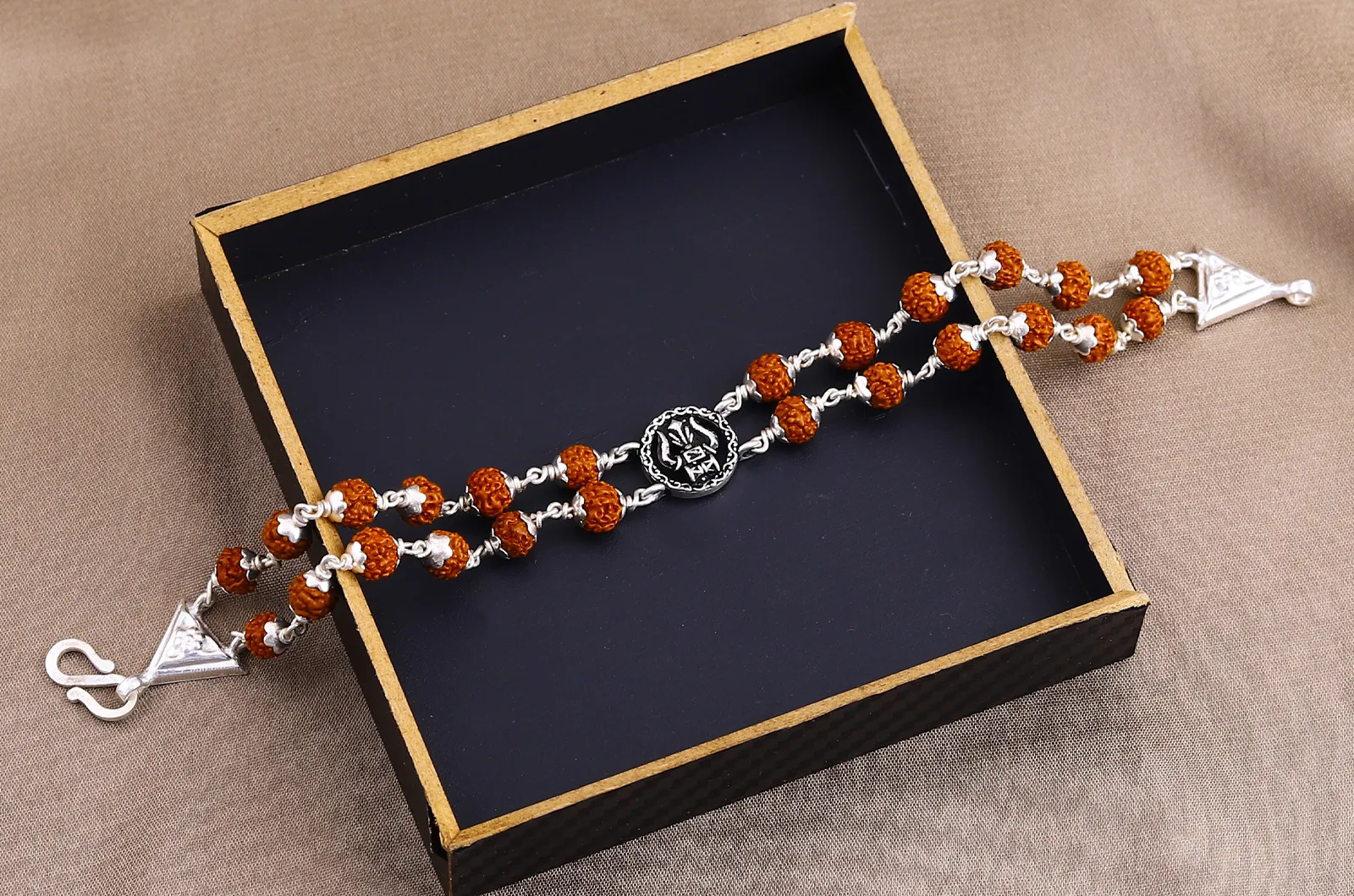 Two Line Rudrakhsa Bracelet with Trishul