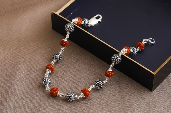 Silver Round Beads Rudraksha Bracelet