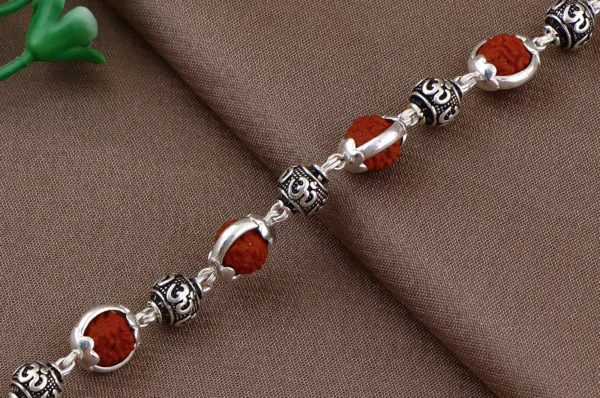 Silver Rudraksha Capping OM Bracelet