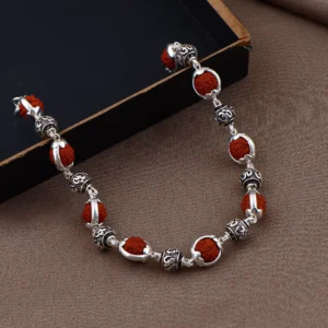 Silver Rudraksha Capping OM Bracelet