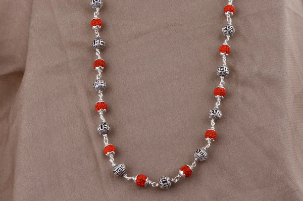 Silver OM Namah Shivay Rudraksha Mala