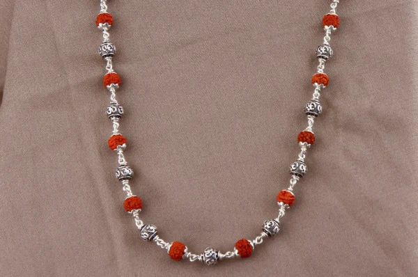 Silver OM Rudraksha Mala