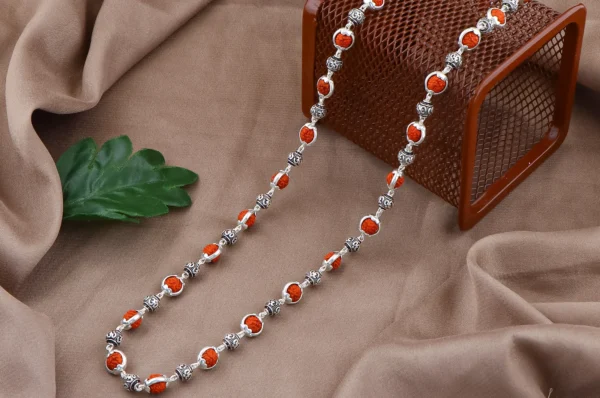 Silver OM beads Rudraksha Capping Mala