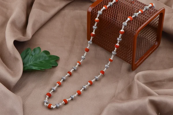 Silver OM Rudraksha Mala