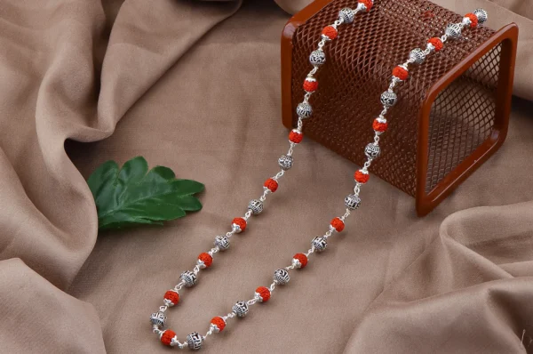 Silver OM Namah Shivay Rudraksha Mala